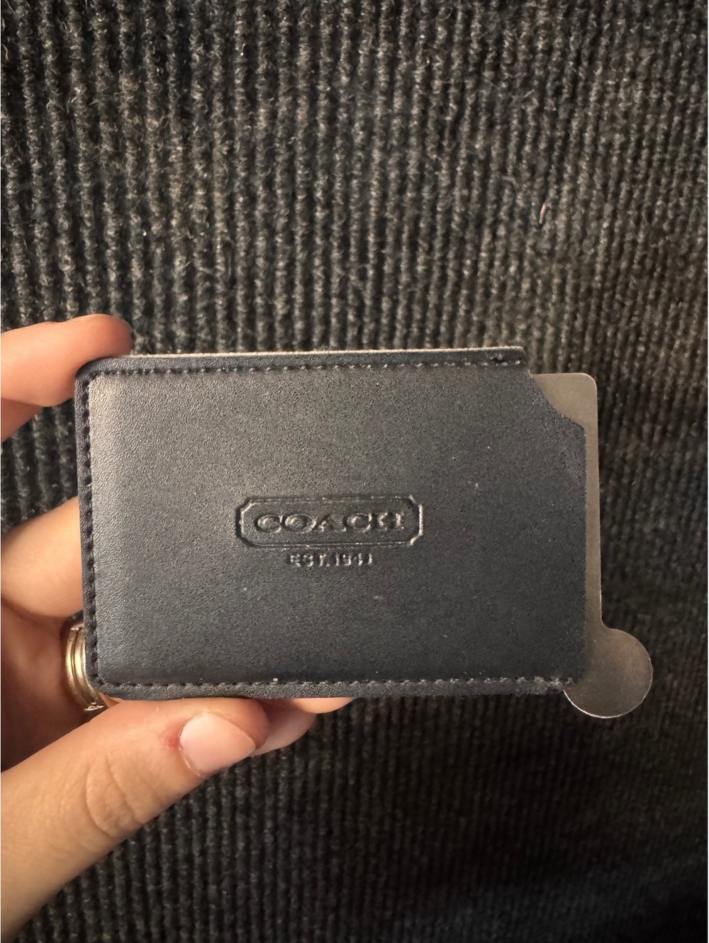 Coach Black Leather Card Holder with Metal Insert